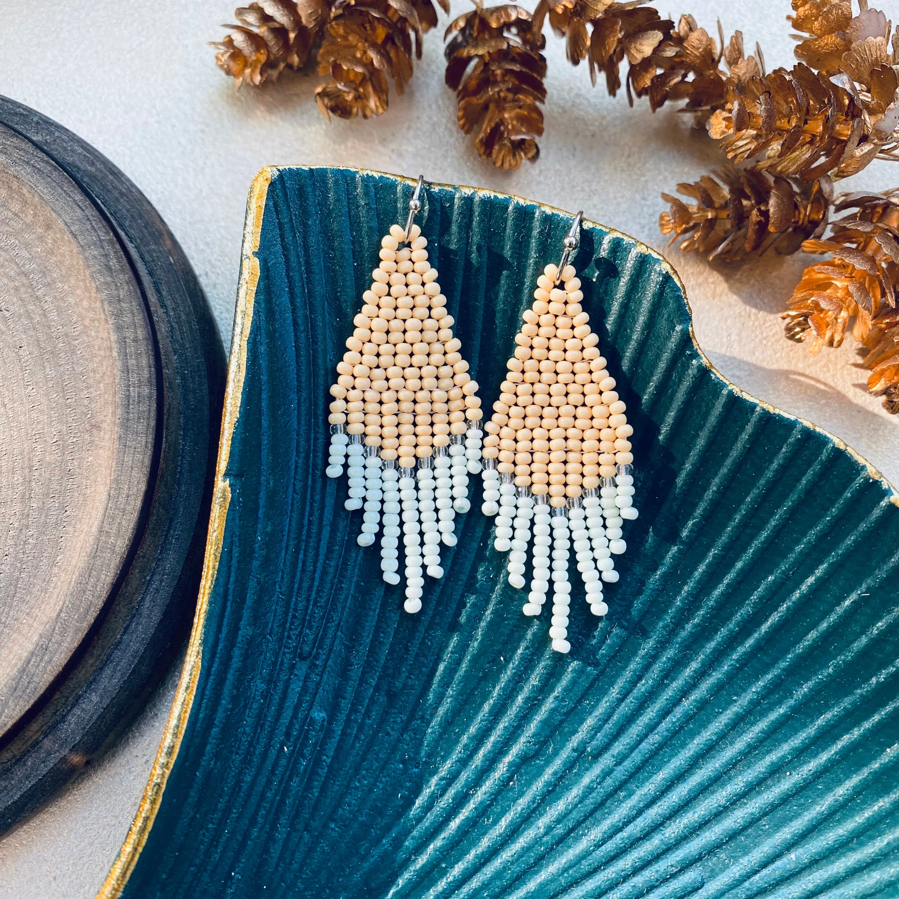 Pastel Seed Beaded Earrings. Cute Aesthetic earrings. Small Fringe earrings for Women. Chandelier earrings with short fringe.