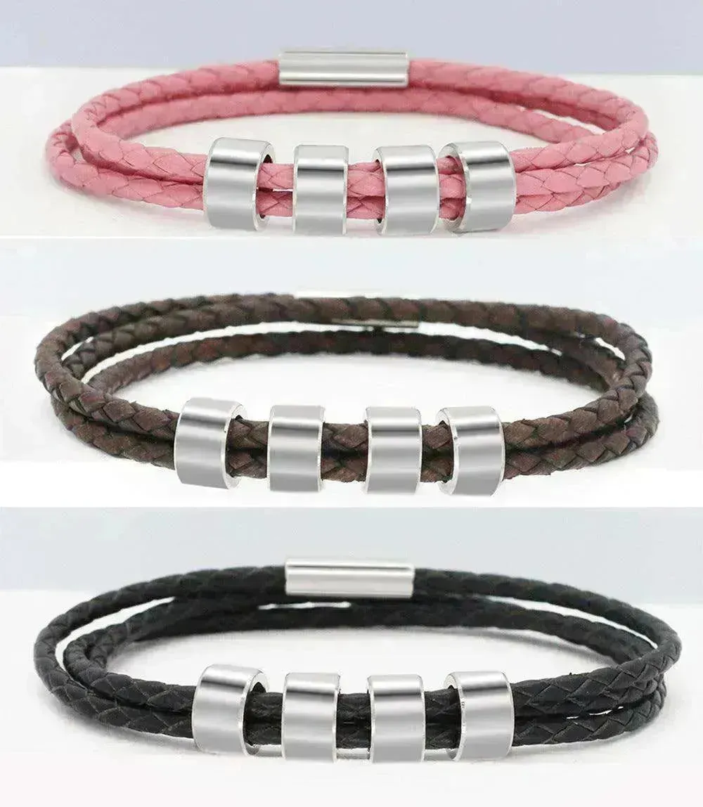 Personalized Beads Stainless steel engraved woven Hand Rope bracelet