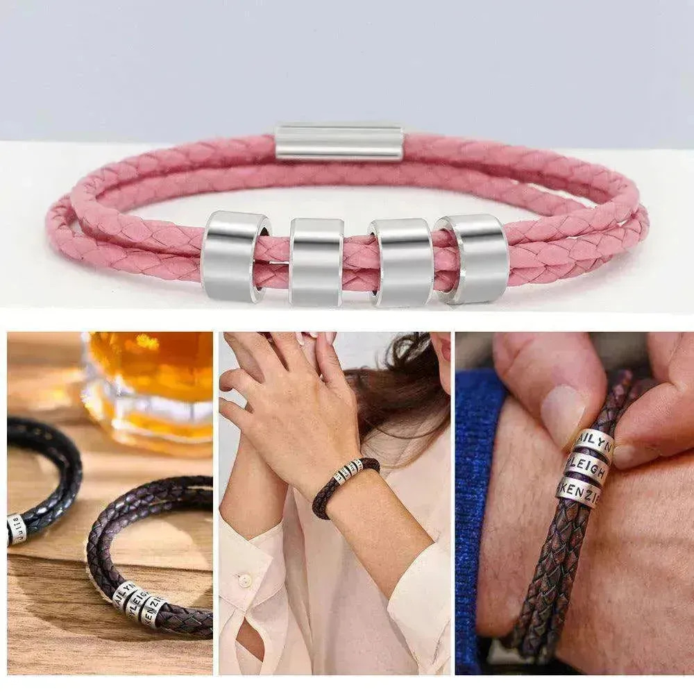 Personalized Beads Stainless steel engraved woven Hand Rope bracelet