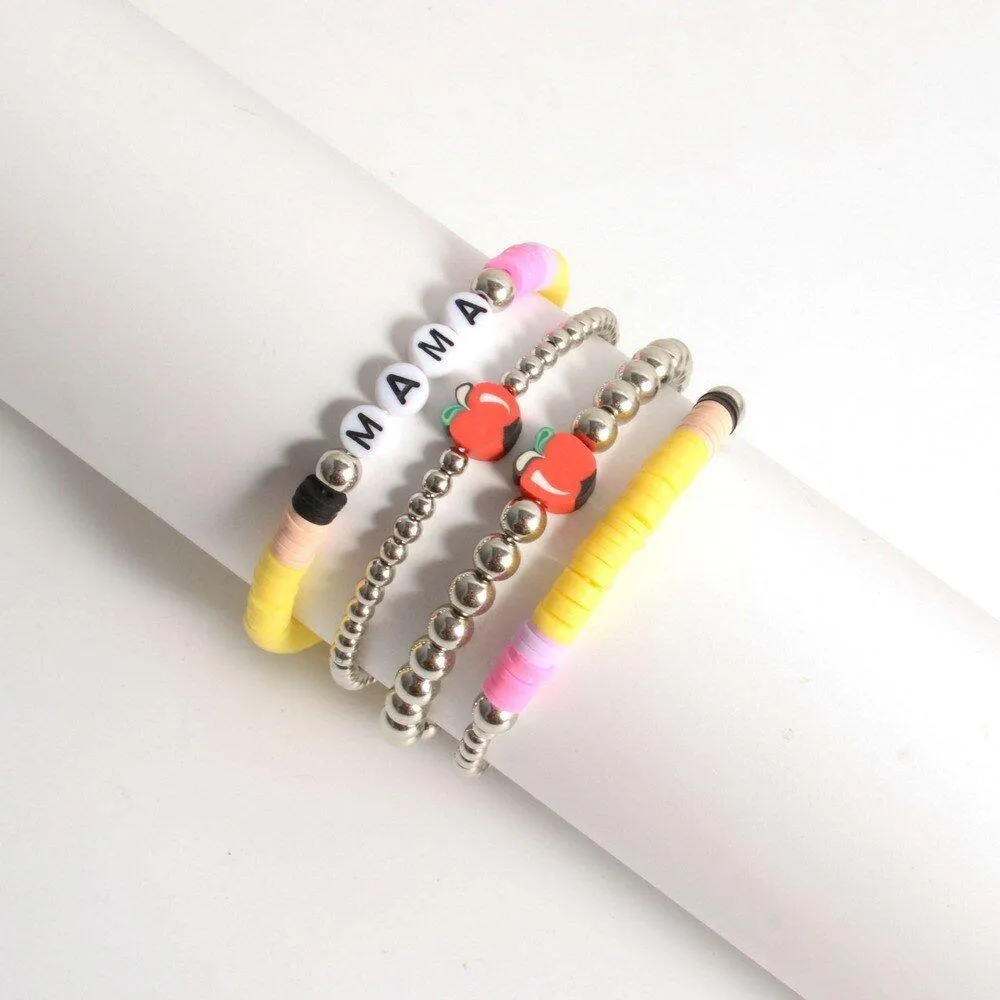 Personalized Teacher Pencil Apple Bracelet Set