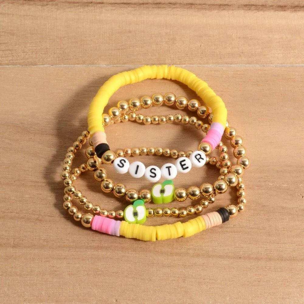 Personalized Teacher Pencil Apple Bracelet Set