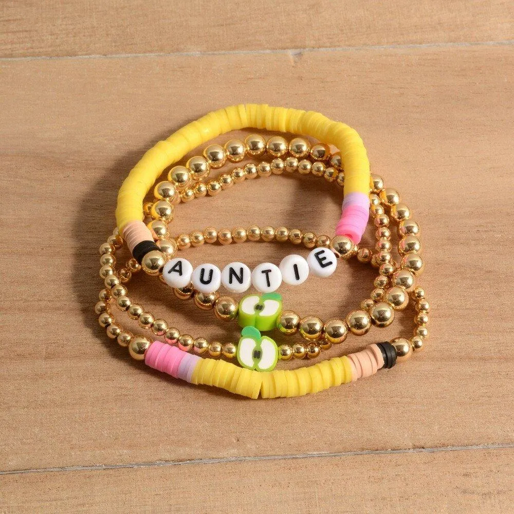 Personalized Teacher Pencil Apple Bracelet Set