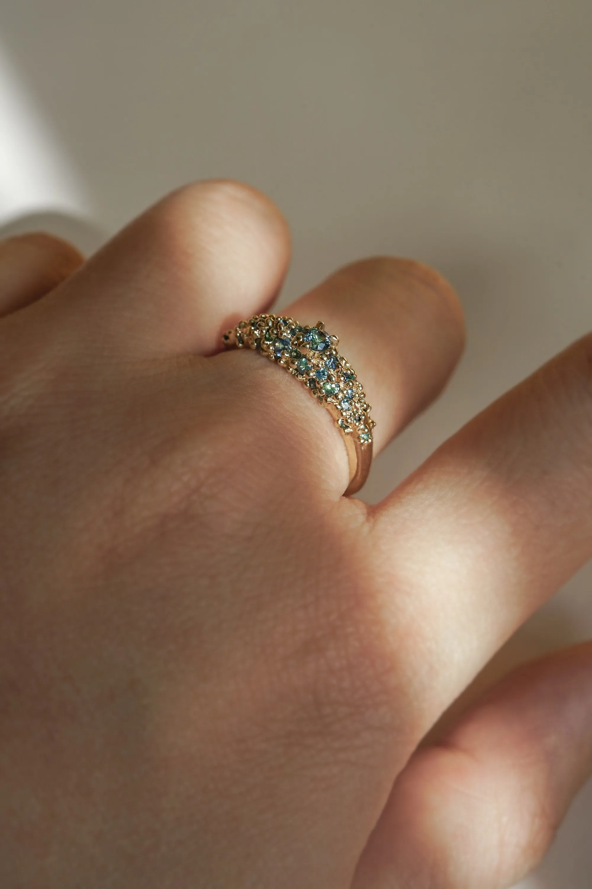 Pink Sapphire and Diamond Mix Moss Signet Ring