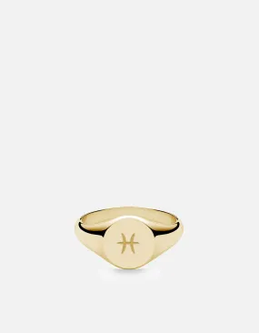 Pisces Astro Signet Ring, 14k Gold