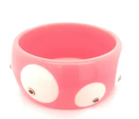 Polka Dot Pink Bakelite Bangle with Rubies