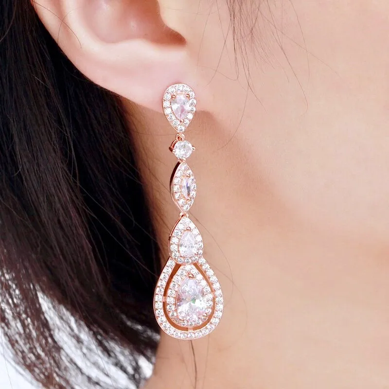 "Amalfi" - Cubic Zirconia Bridal Earrings - Available in Silver, Rose Gold and Yellow Gold