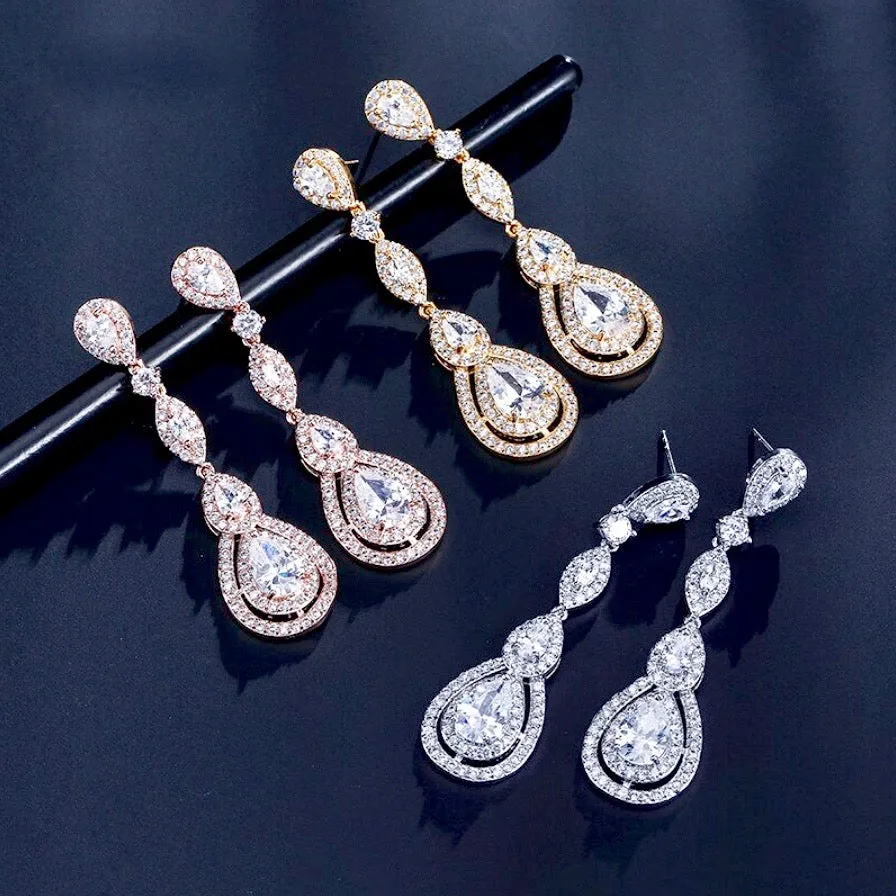 "Amalfi" - Cubic Zirconia Bridal Earrings - Available in Silver, Rose Gold and Yellow Gold