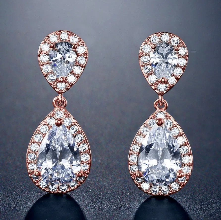 "Eniko" - Cubic Zirconia Bridal Earrings - Available in Silver, Rose Gold and Yellow Gold