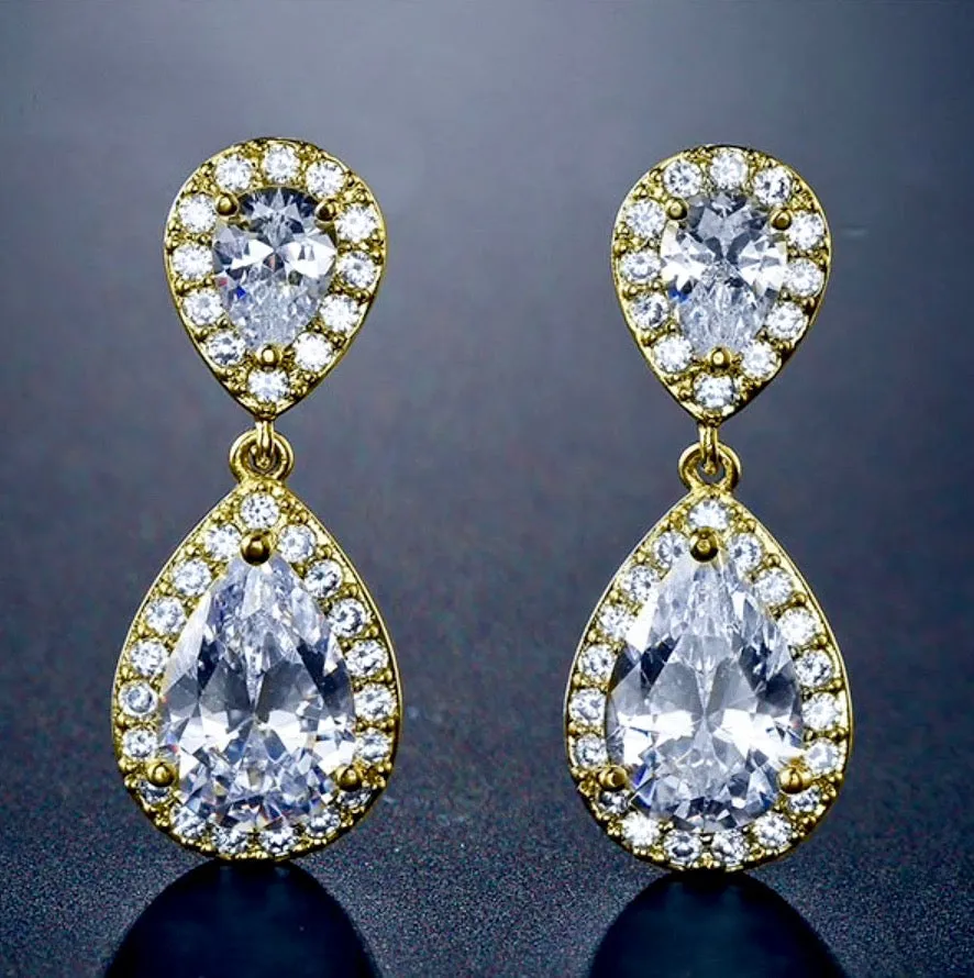 "Eniko" - Cubic Zirconia Bridal Earrings - Available in Silver, Rose Gold and Yellow Gold