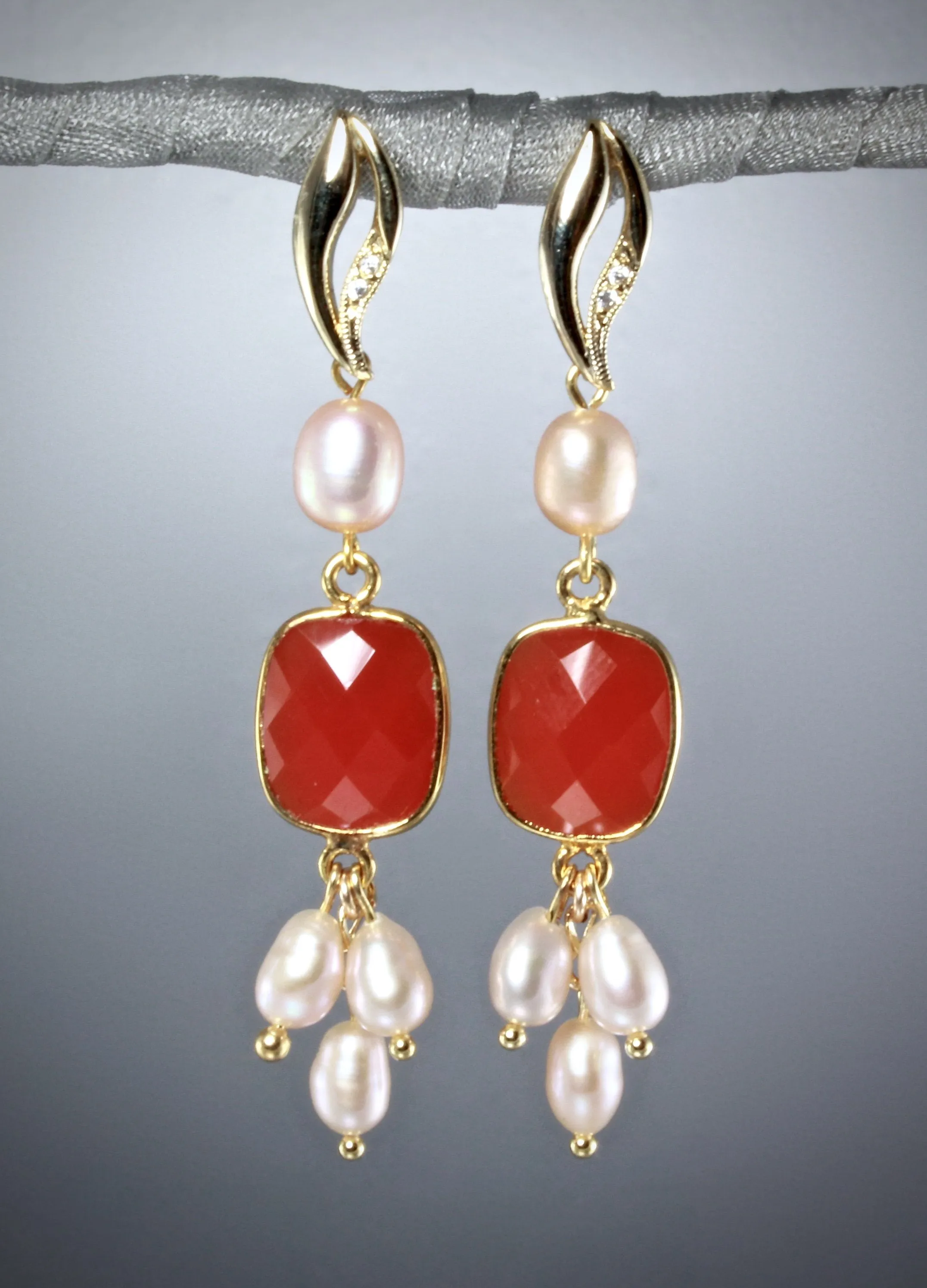 "Sunfire" - Carnelian and Freshwater Pearl Earrings