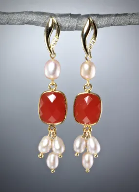 "Sunfire" - Carnelian and Freshwater Pearl Earrings