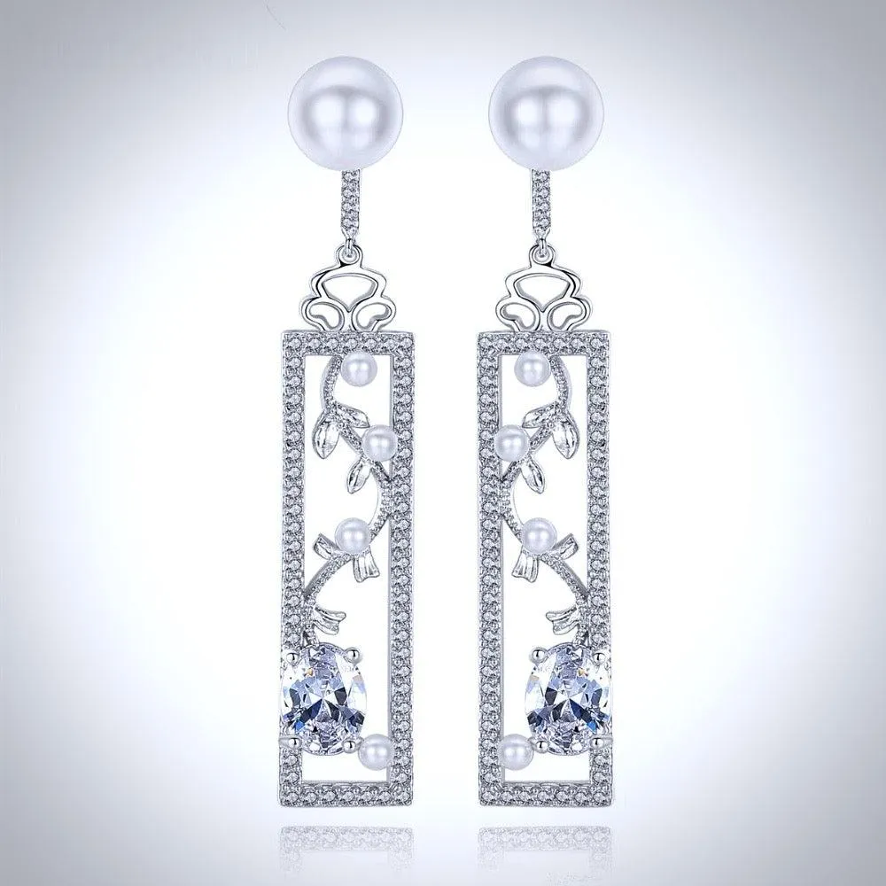 "Trina" - Pearl and Cubic Zirconia Bridal Earrings