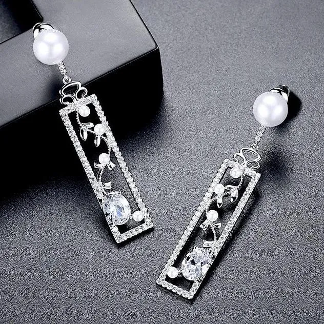 "Trina" - Pearl and Cubic Zirconia Bridal Earrings