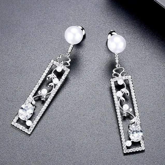 "Trina" - Pearl and Cubic Zirconia Bridal Earrings