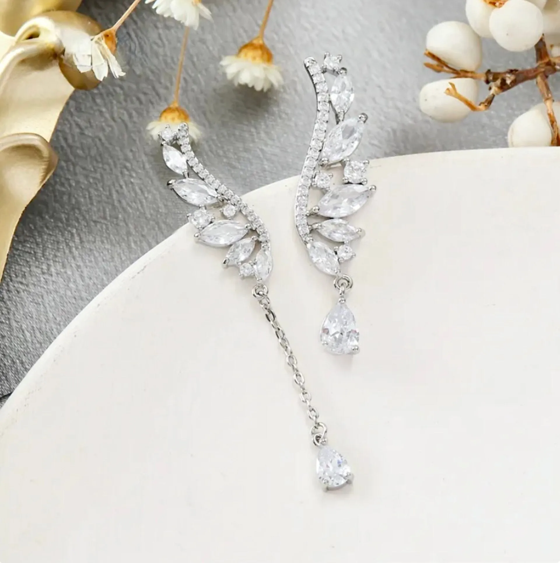 "Tully" - Asymmetric Cubic Zirconia Bridal Earrings