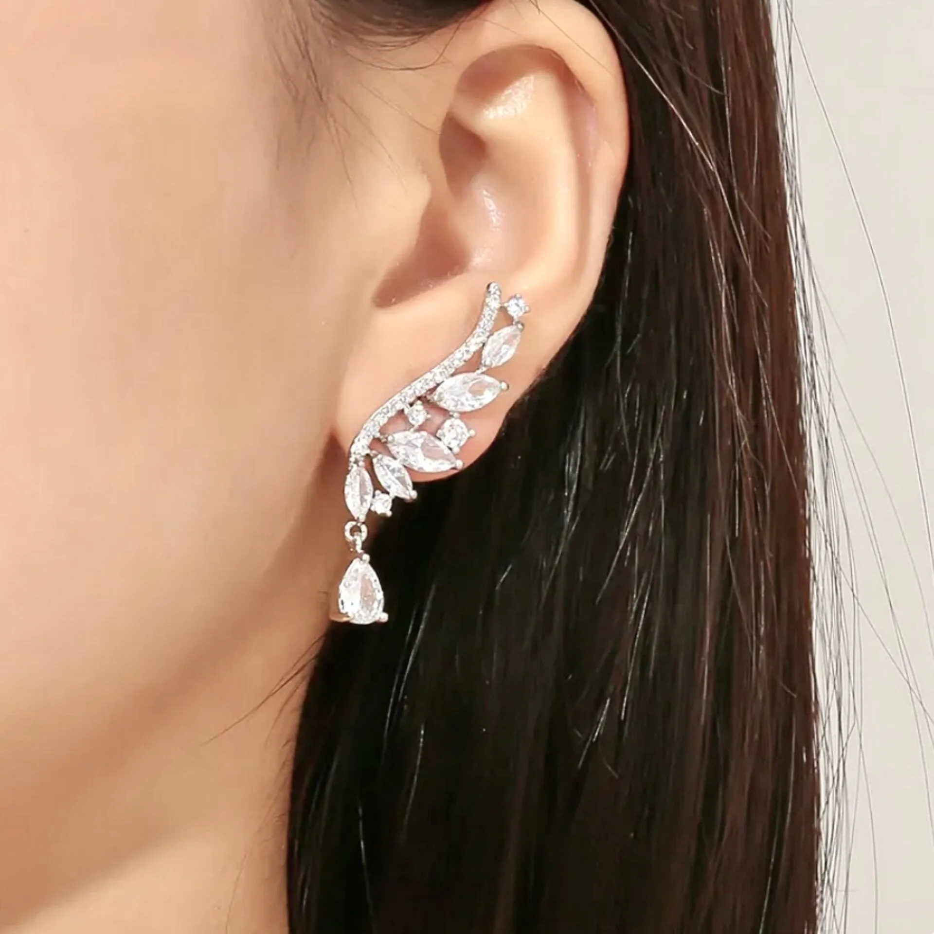 "Tully" - Asymmetric Cubic Zirconia Bridal Earrings