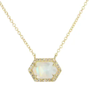 Rainbow Moonstone Hex Necklace With Diamonds