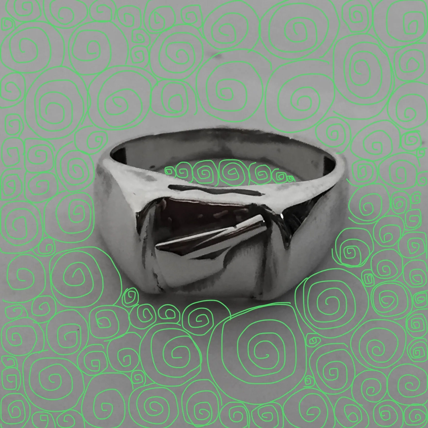 Rectangular Signet Ring with Petite Rowing Blade