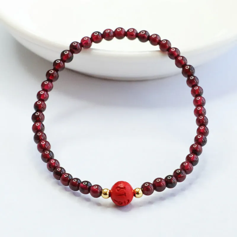 Red Garnet and Cinnabar Six Character Proverbs Bracelet