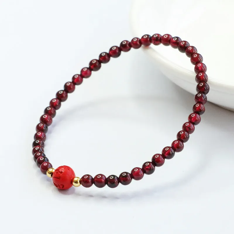 Red Garnet and Cinnabar Six Character Proverbs Bracelet