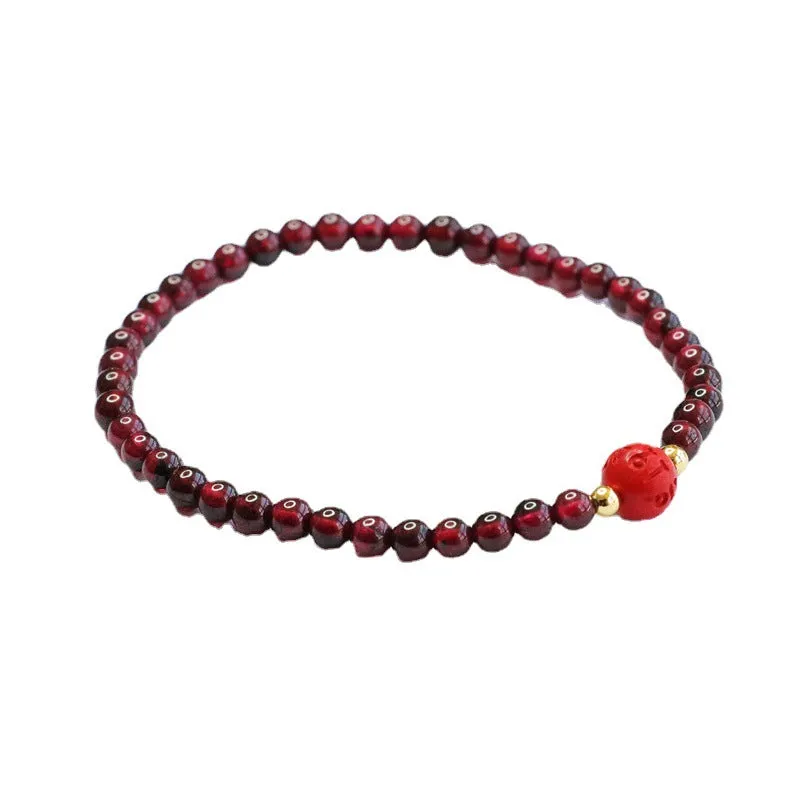 Red Garnet and Cinnabar Six Character Proverbs Bracelet