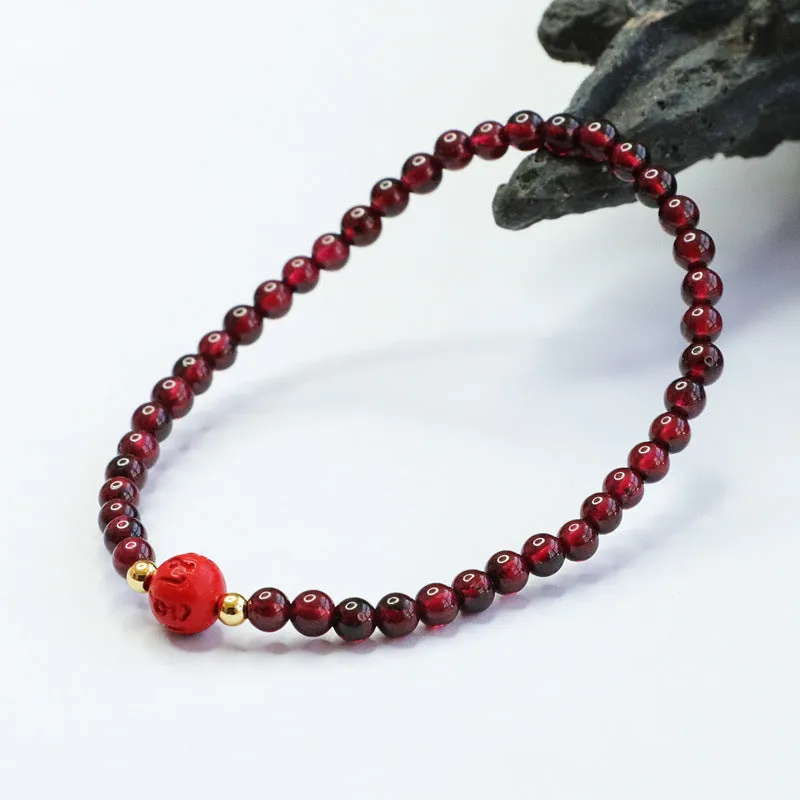 Red Garnet and Cinnabar Six Character Proverbs Bracelet