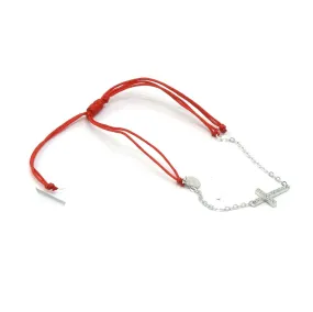 Red String Cross Bracelet, .925 Sterling Silver Diamond CZ Waterproof Lucky Bracelet