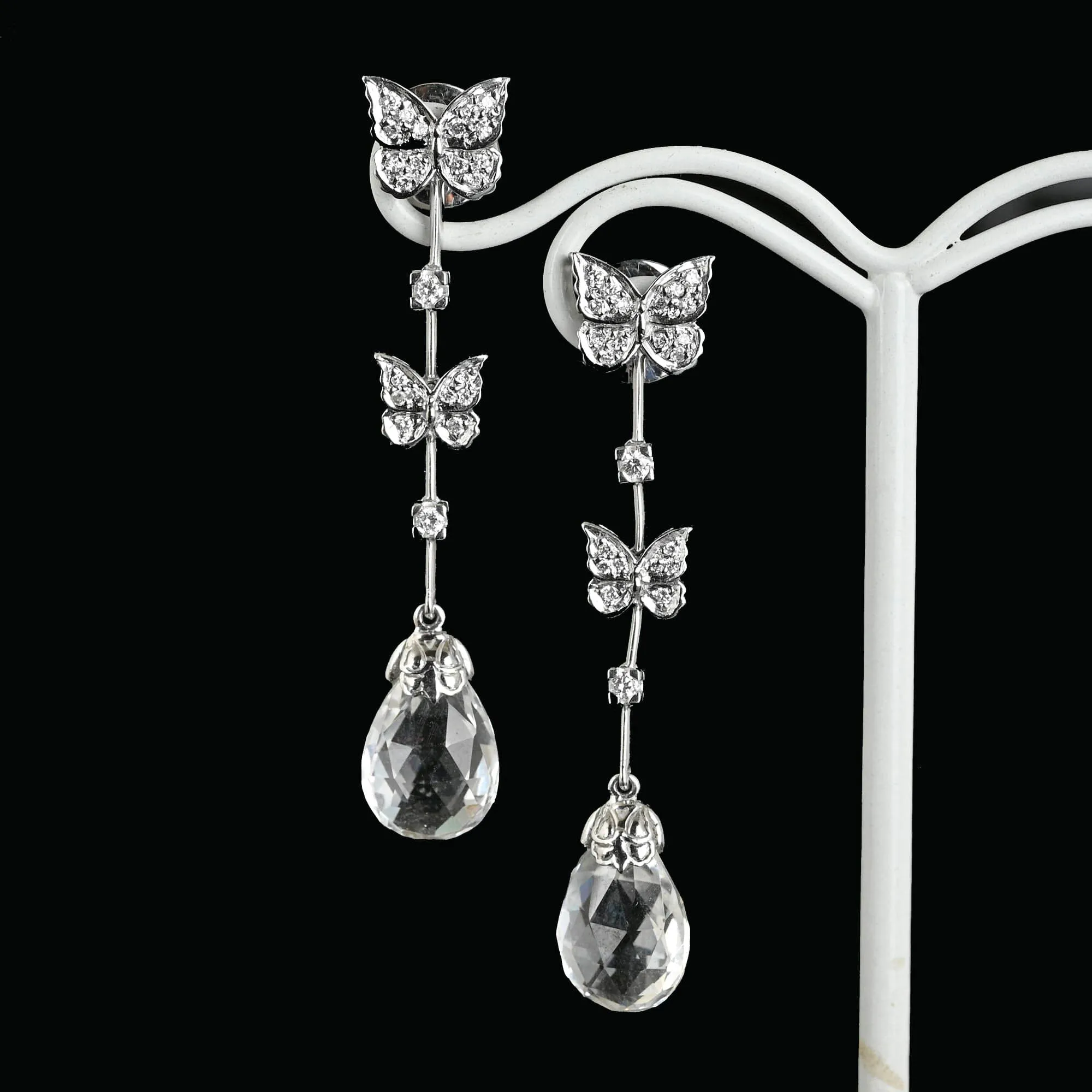 Rock Crystal Diamond Butterfly Earrings in 18K White Gold