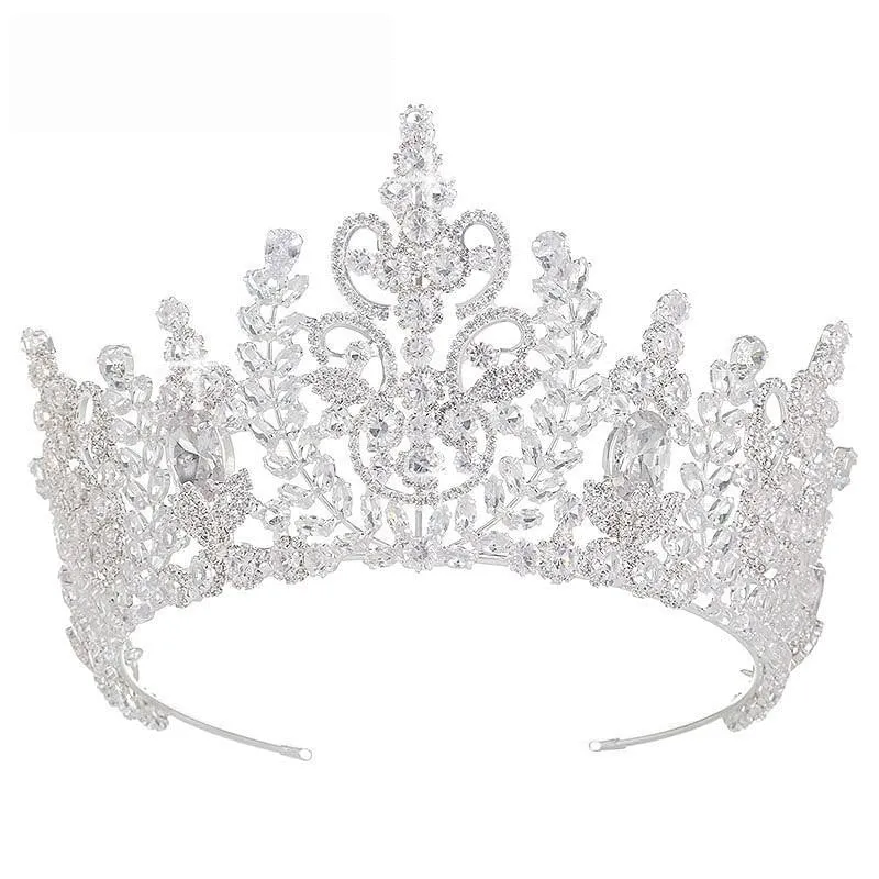 Romantic Detailed Cubic Zirconia Tiara in Silver or Gold