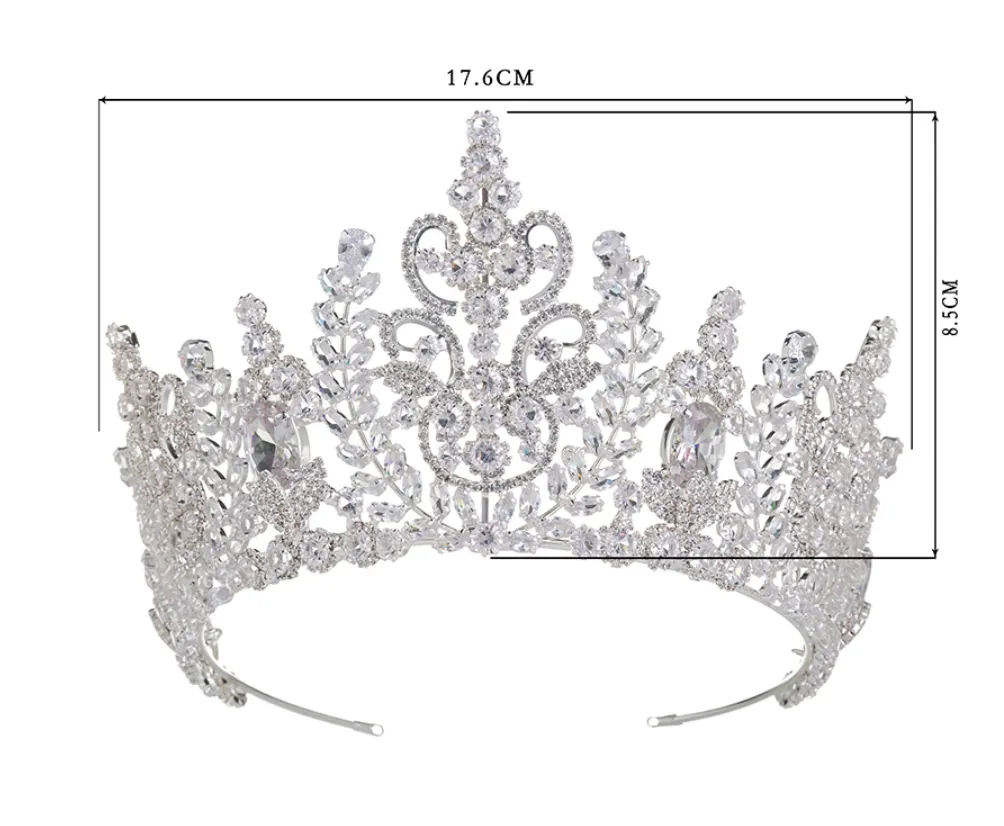 Romantic Detailed Cubic Zirconia Tiara in Silver or Gold