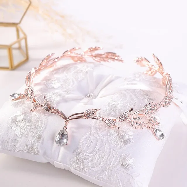 Rose Gold Crystal Teardrop Bridal Wedding Head Band Tiara Crown