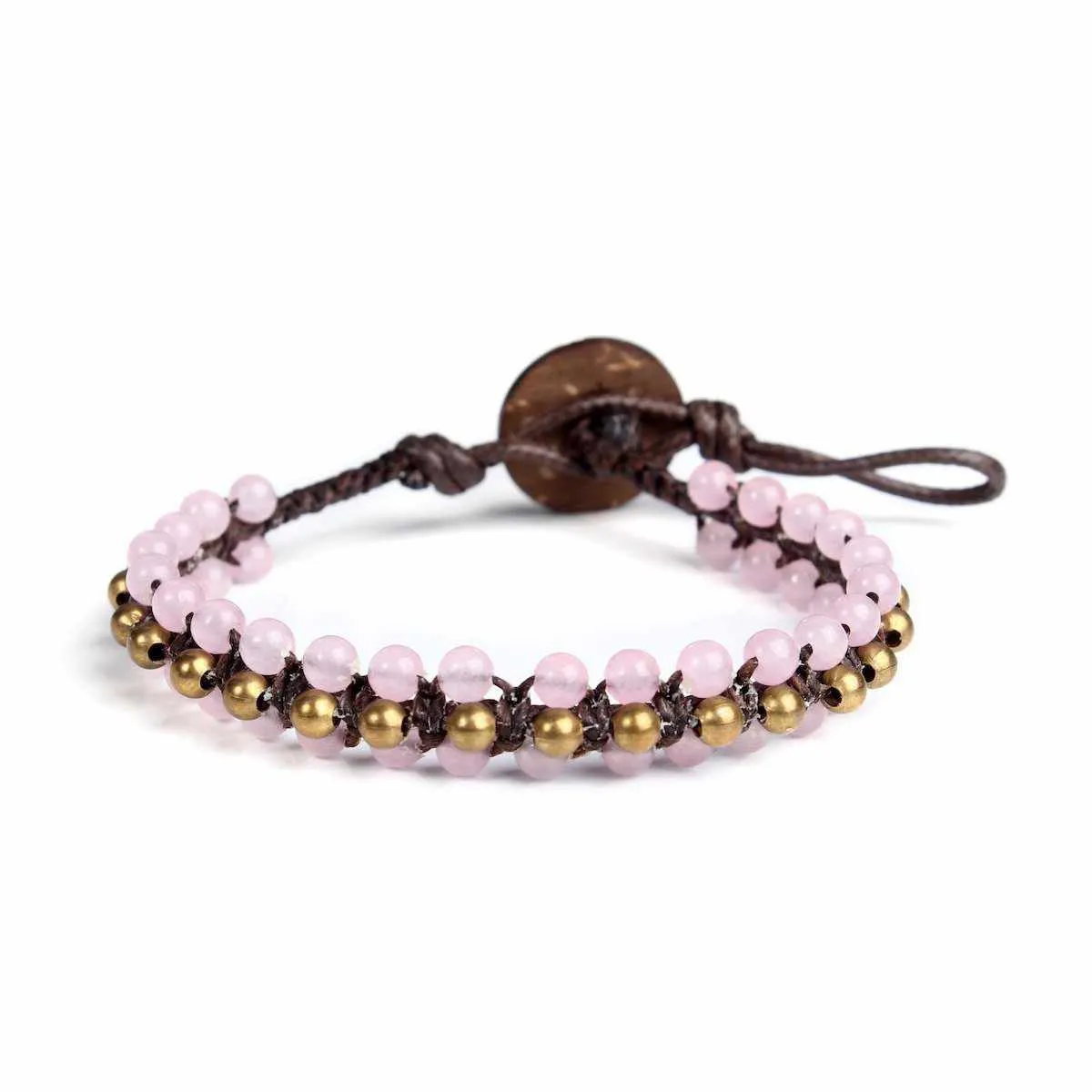 Rose Quartz Beads and Brass Boho Bracelet