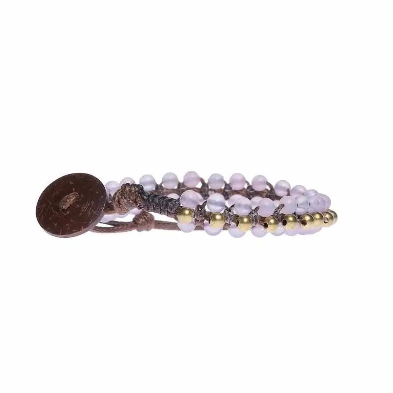 Rose Quartz Beads and Brass Boho Bracelet