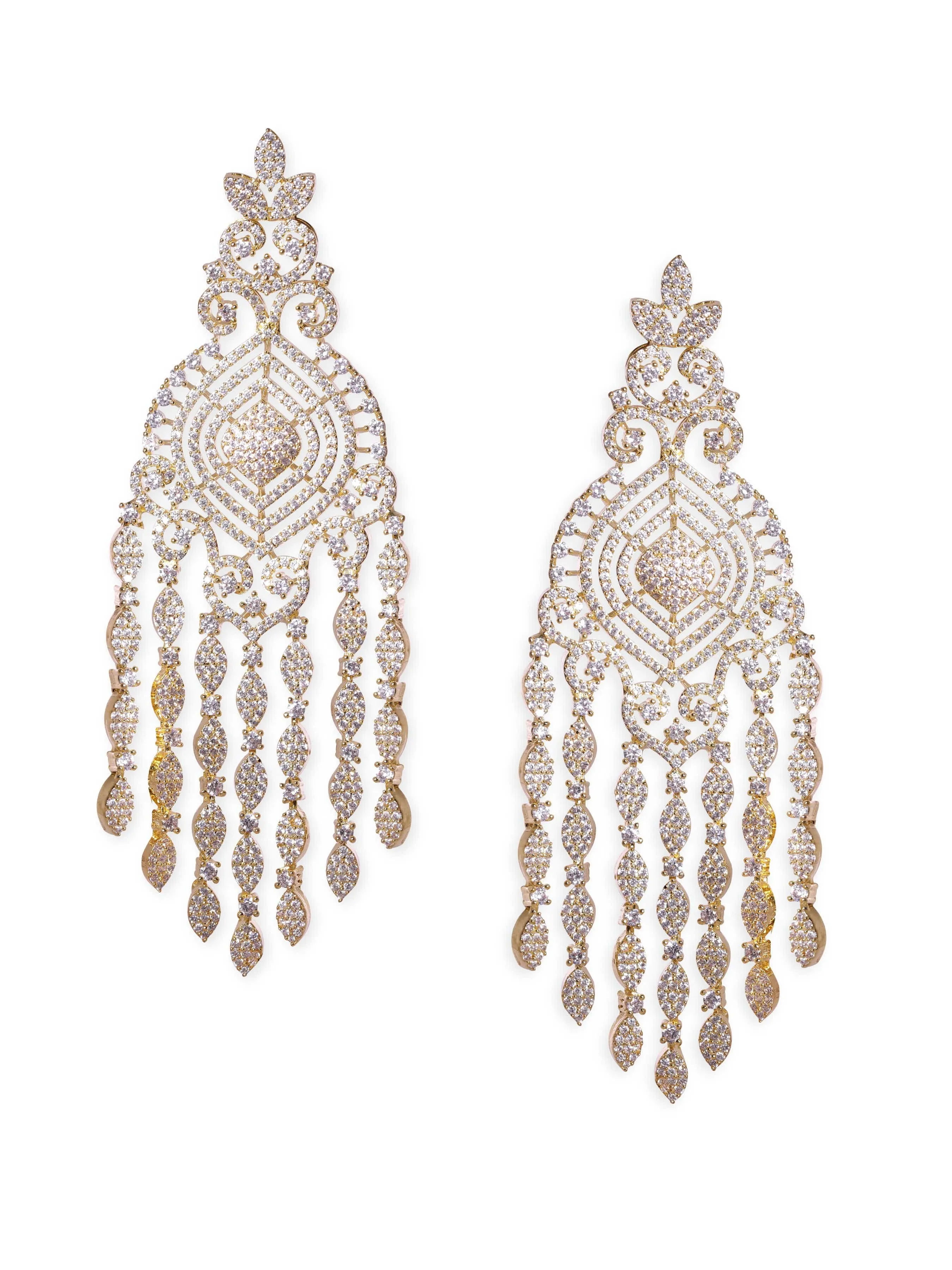 Rubans 18k Gold Plated Plated Zirconia Studded Chandelier Earrings