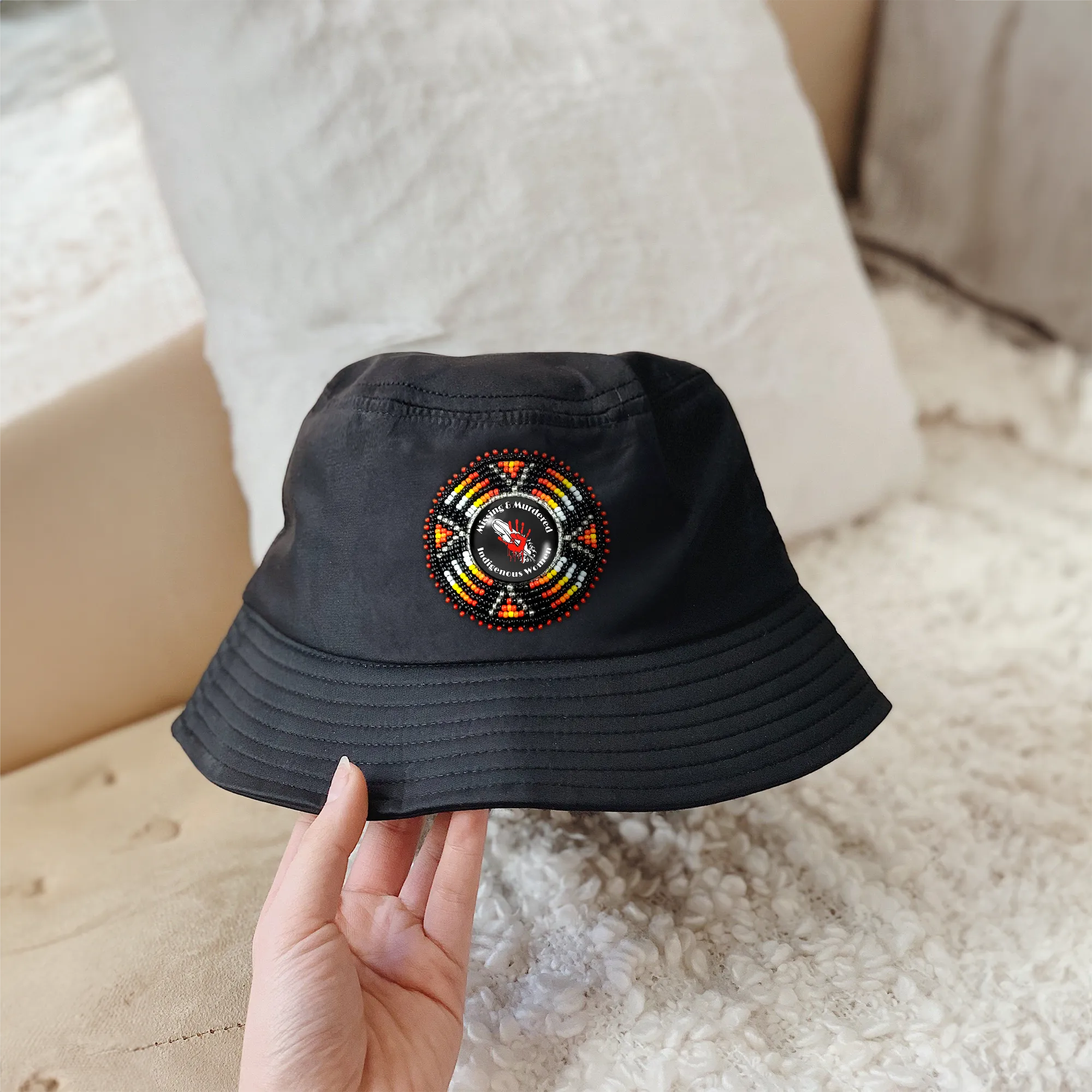 SALE 50% OFF - Missing and Murdered Women Beaded Unisex Cotton Bucket Hat with Native American