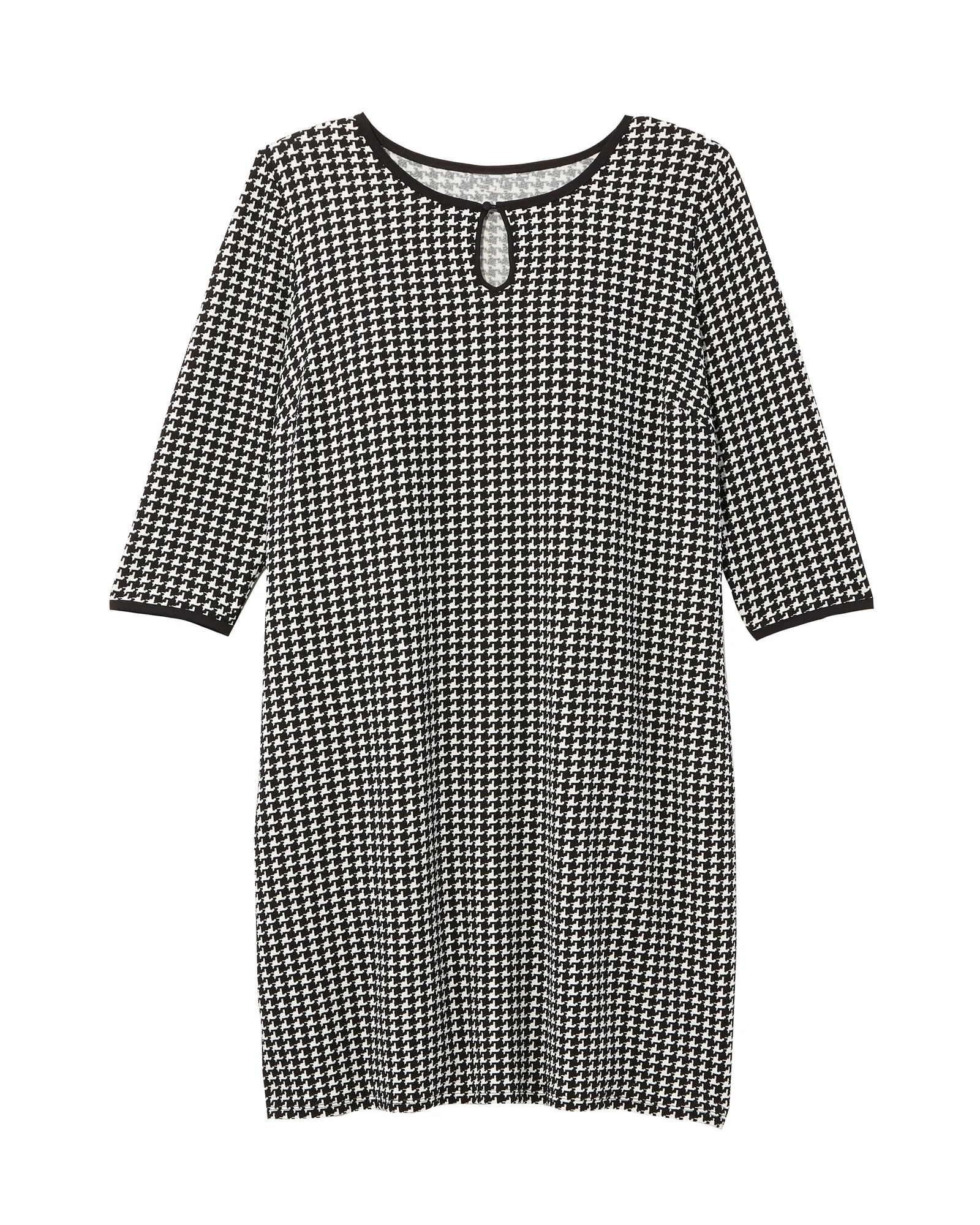 Seattle 3/4 Sleeve Shift Dress with Tipped Sleeve, Neckline, and Side Seamed Pockets | Black