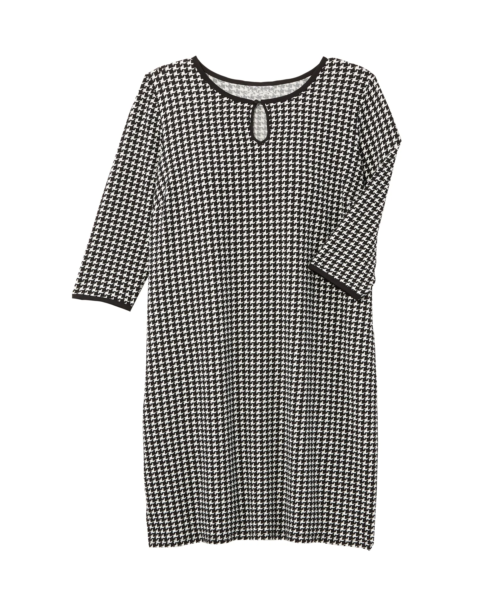 Seattle 3/4 Sleeve Shift Dress with Tipped Sleeve, Neckline, and Side Seamed Pockets | Black