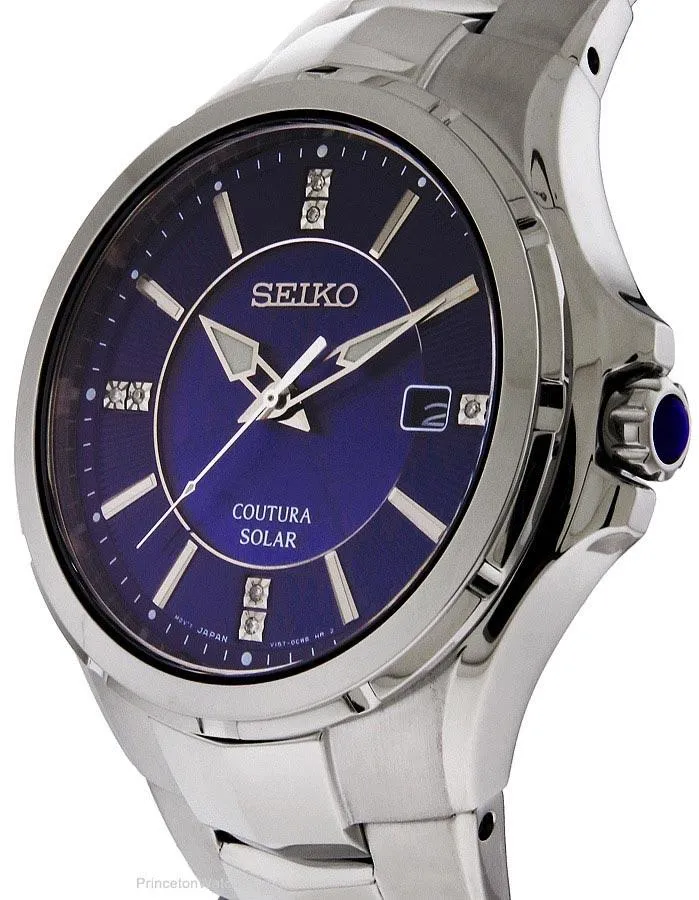 Seiko Mens Solar Coutura Diamond Watch - Blue Dial - Stainiless Steel Bracelet