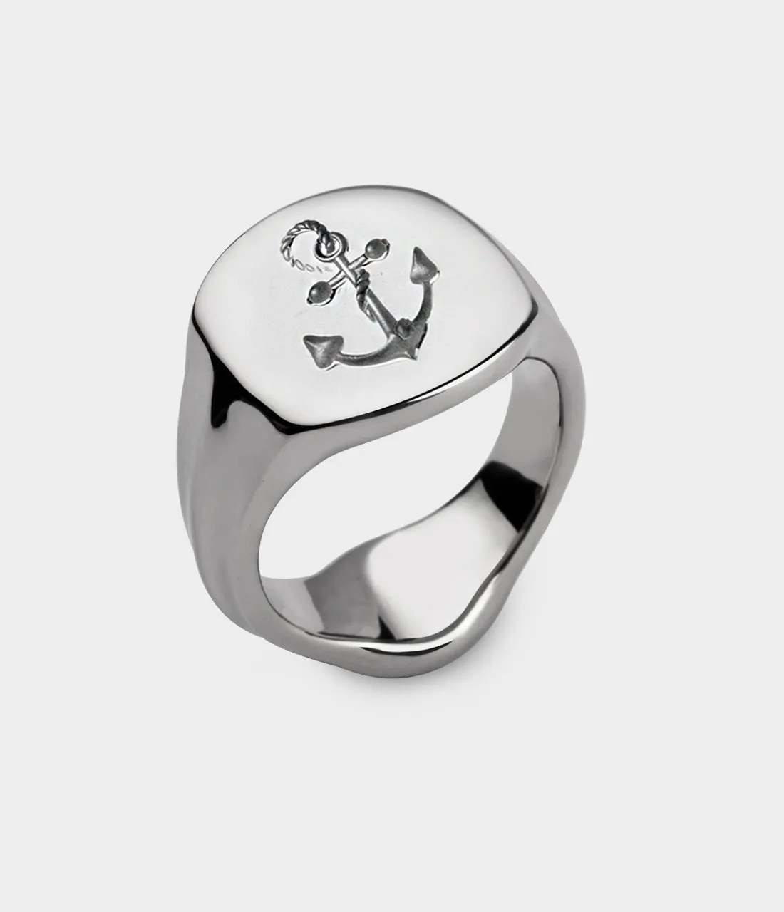 Signet Ring in Silver with Anchor Engraving, Size H