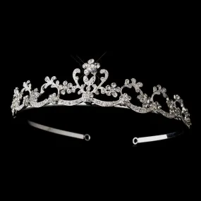 Silver Crystal Swirly Floral Tiara Headpiece