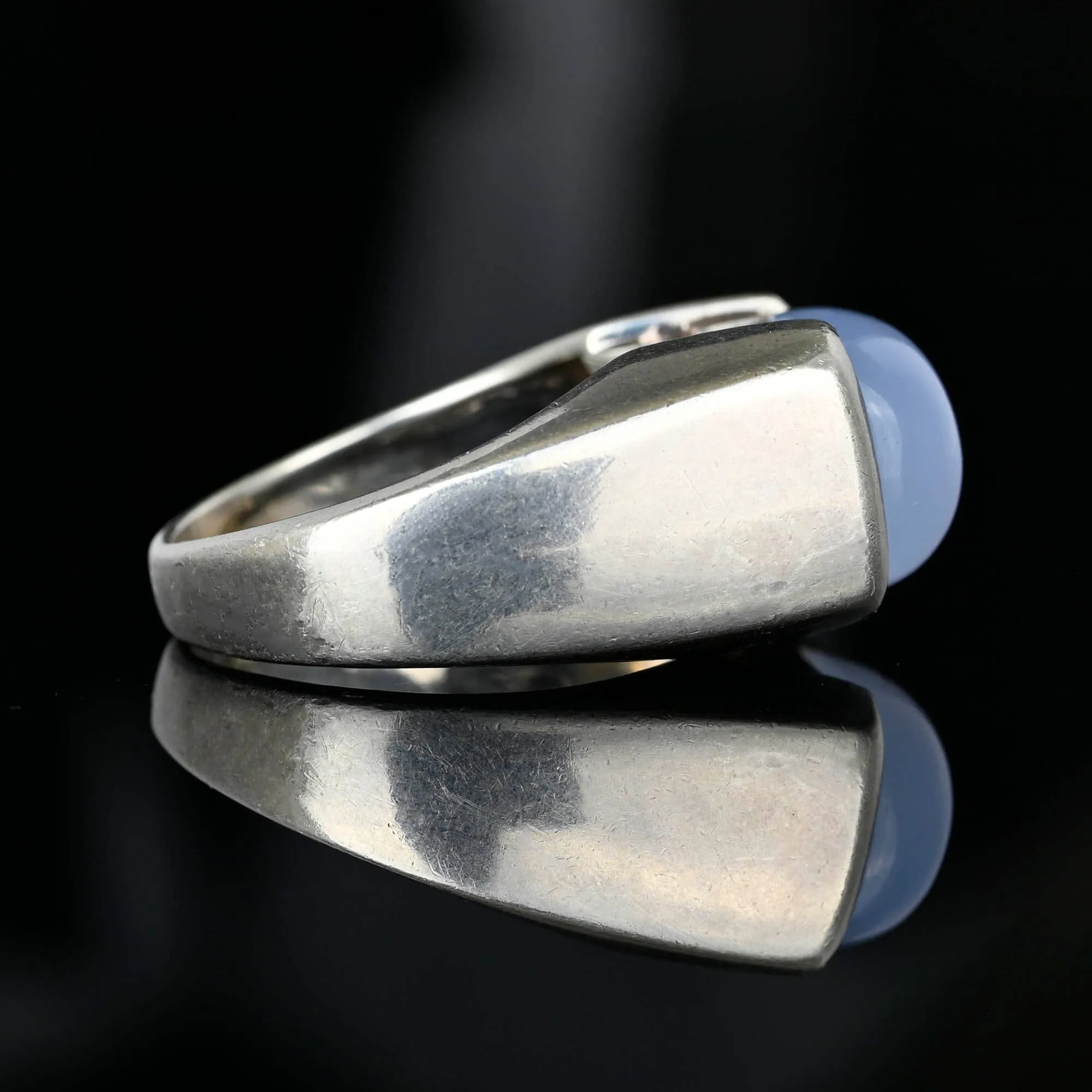 Silver East West Pale Blue Chalcedony Signet Ring