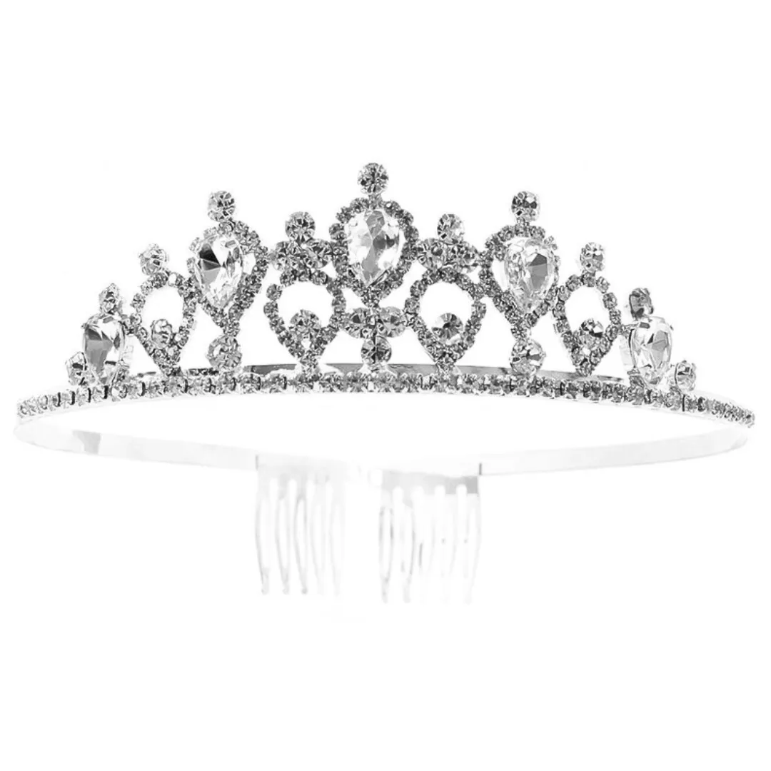 Silver Medium Rhinestone Tiara - Length: 5.25" Height: 1.25" (Each)