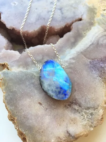 Silver Rainbow Moonstone Pendant Necklace