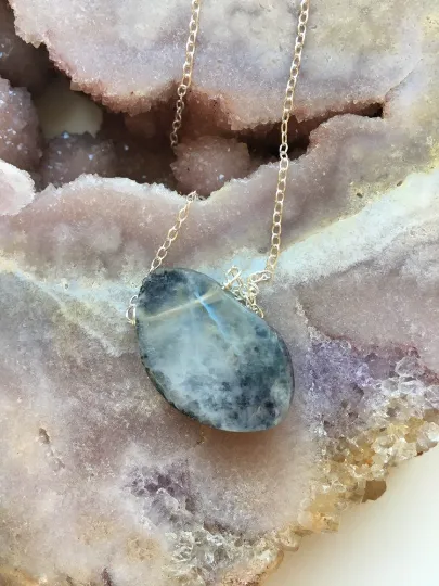 Silver Rainbow Moonstone Pendant Necklace