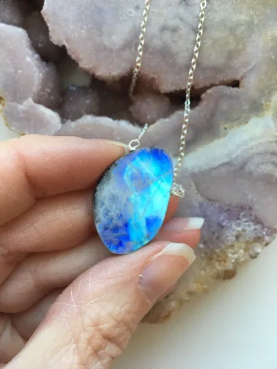 Silver Rainbow Moonstone Pendant Necklace