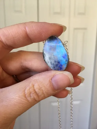 Silver Rainbow Moonstone Pendant Necklace