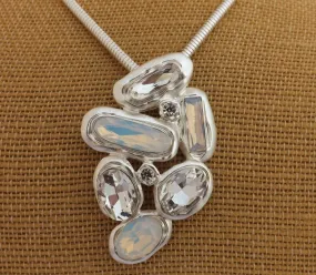 Silver Tone Bling & Faux Moonstone Pendant Necklace