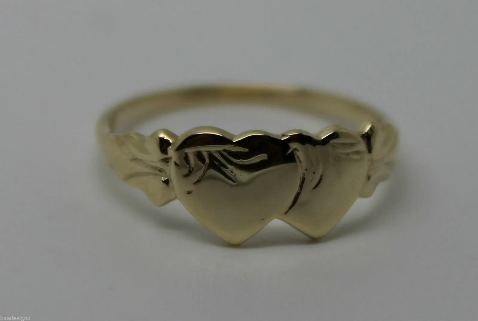 Size M Kaedesigns, Solid New 9ct 9kt Yellow Gold Double Heart Signet Ring