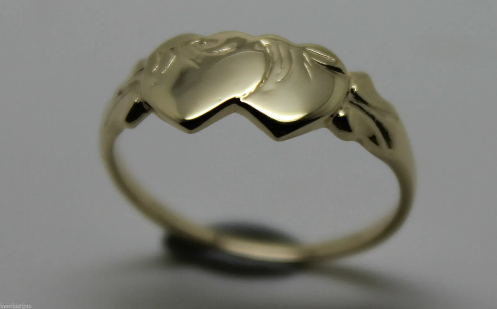 Size M Kaedesigns, Solid New 9ct 9kt Yellow Gold Double Heart Signet Ring