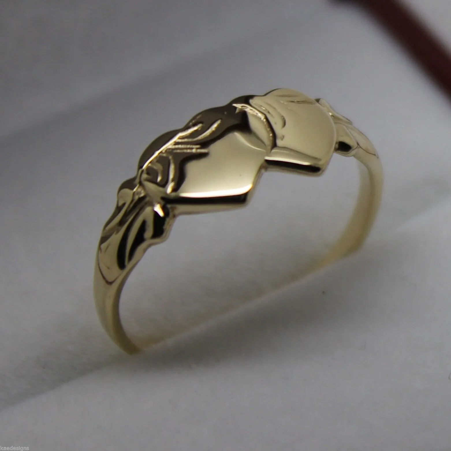 Size M Kaedesigns, Solid New 9ct 9kt Yellow Gold Double Heart Signet Ring